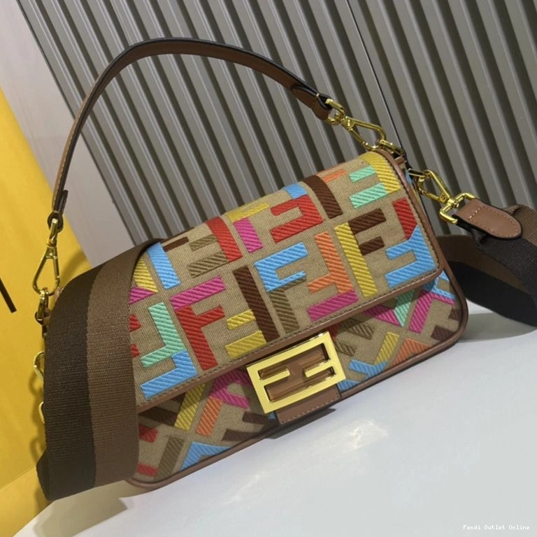Cheap Fendi Beige Bag Medium Motif Multi Baguette Canvas FF In 0723